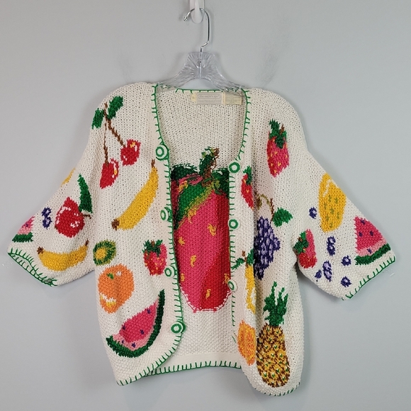 The Eagle'S Eye Sweaters - The Eagle's Eye vintage handkint fruit banana strawberry watermelon cardigan